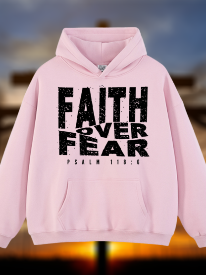 Faith Over Fear Jesus God Christian Plush Fleece-Lined Hoodie