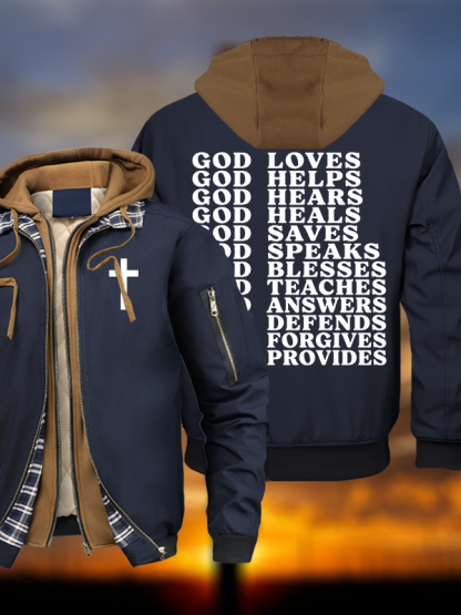 God Loves Warm Hooded Bomber Jacket