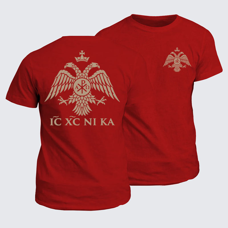 Classic Cotton Tee - IC XC NIKA – Chi-Rho Double-Headed Eagle - Red (front and back)