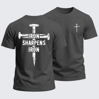 Heavyweight Cotton Tee - Christian Cross Iron Sharpens Iron