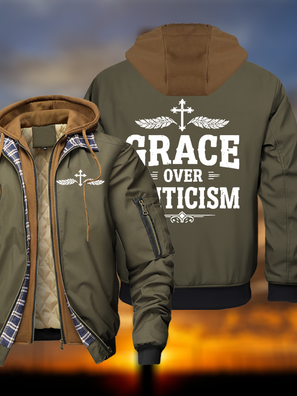 Grace Over Criticism Warm Hooded Bomber Jacket
