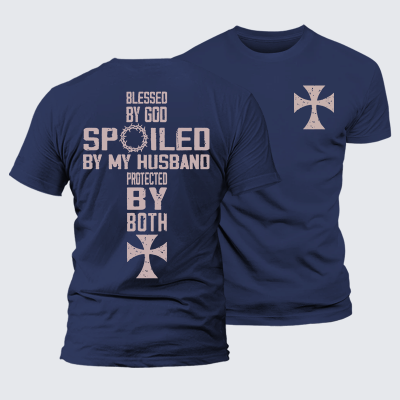 God And Husband Protected Jesus God Christian Premium Mercerized Cotton Tee