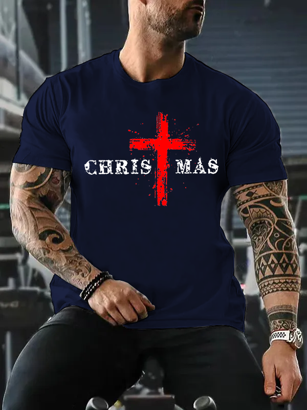 Christmas Cross Jesus God Christian Cotton T-Shirt