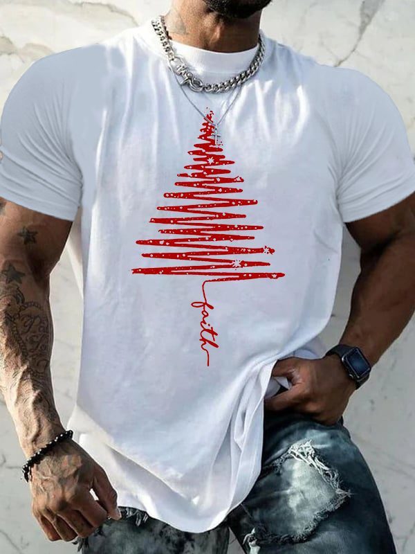 Christmas Tree Jesus God Christian Cotton T-Shirt
