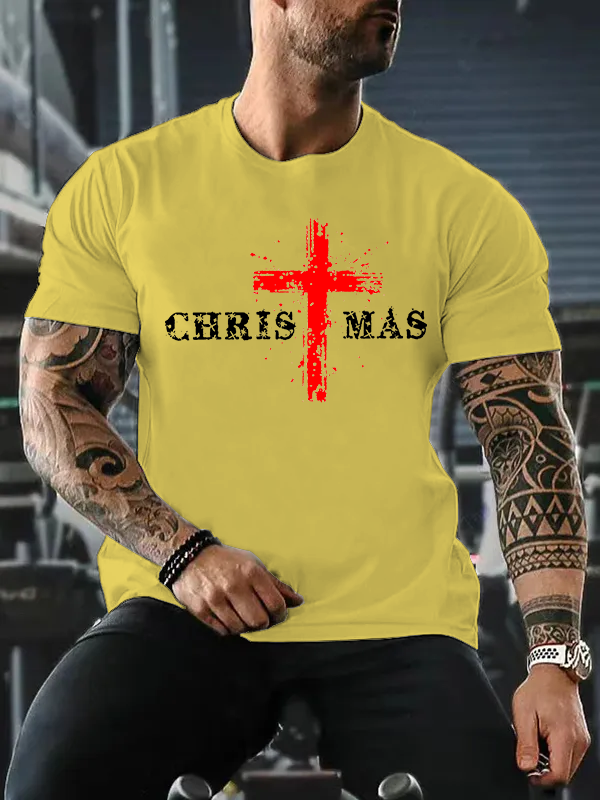 Christmas Cross Jesus God Christian Cotton T-Shirt