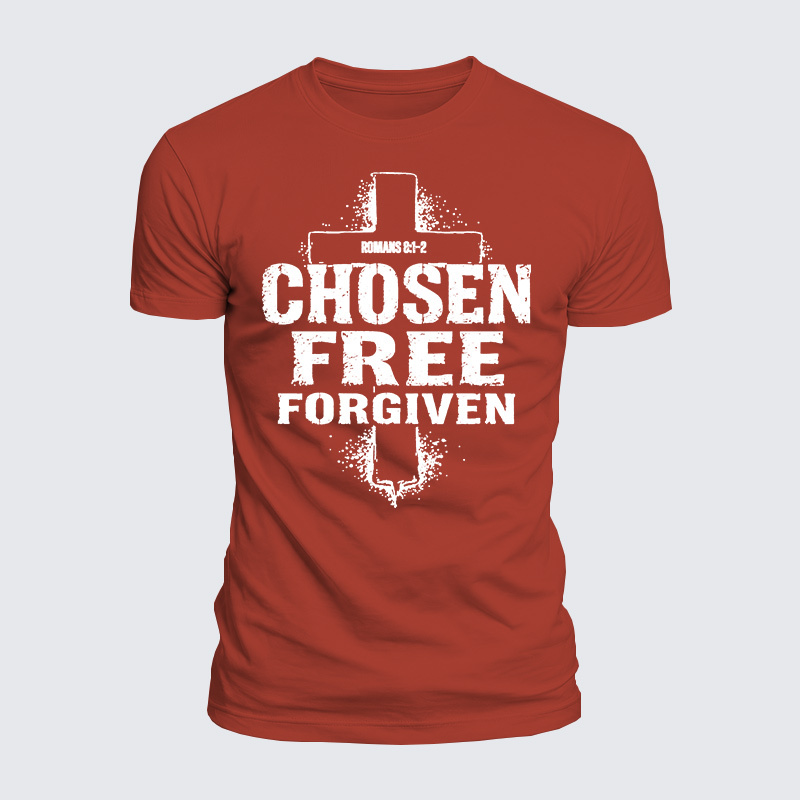 Chosen Free Forgiven Romans 8:1-2 Jesus God Christian  – Luxe Mercerized Interlock Cotton Tee