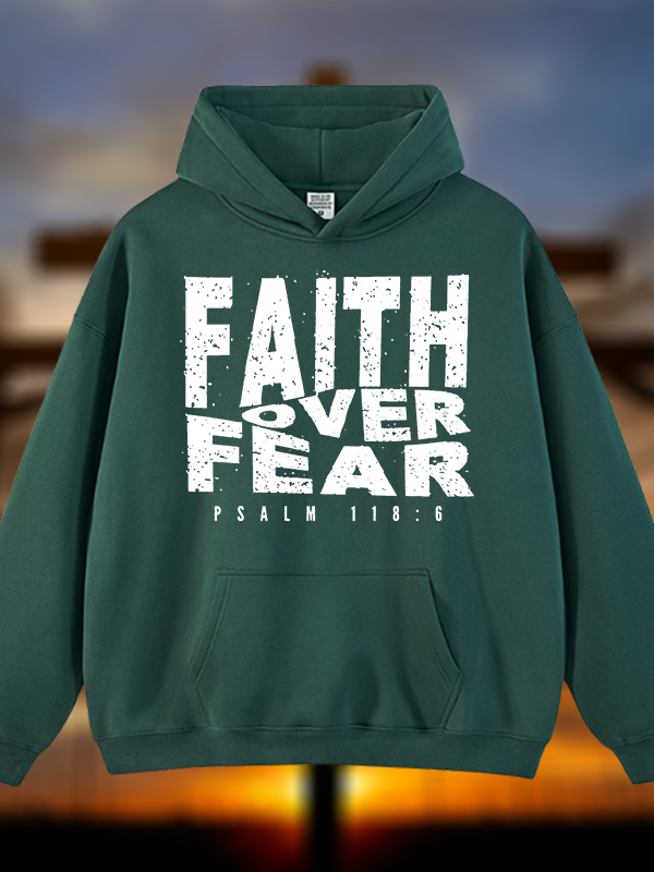 Faith Over Fear Jesus God Christian Plush Fleece-Lined Hoodie