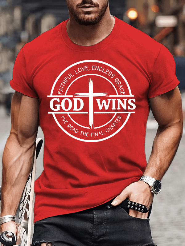 God Wins Jesus God Christian Cotton T-Shirt