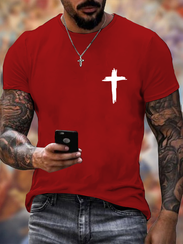 Cross Print Crew Neck T-Shirt