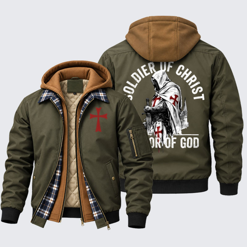 Hooded Bomber Jacket - Soldier of Christ Armor Of God Crusader Spirit