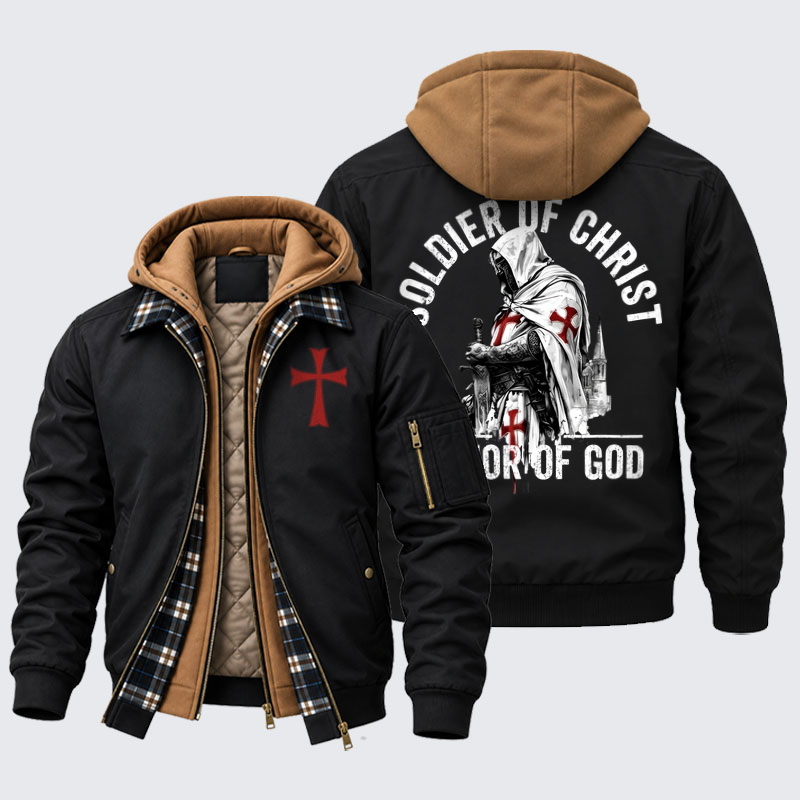 Hooded Bomber Jacket - Soldier of Christ Armor Of God Crusader Spirit