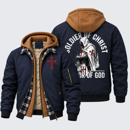 Hooded Bomber Jacket - Soldier of Christ Armor Of God Crusader Spirit