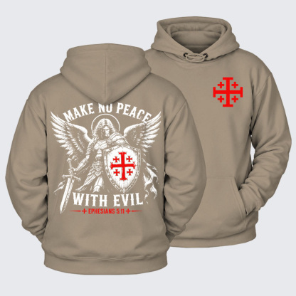 Plush Fleece-Lined Hoodie -  Make No Peace with Evil Knight Templar Jerusalem Cross