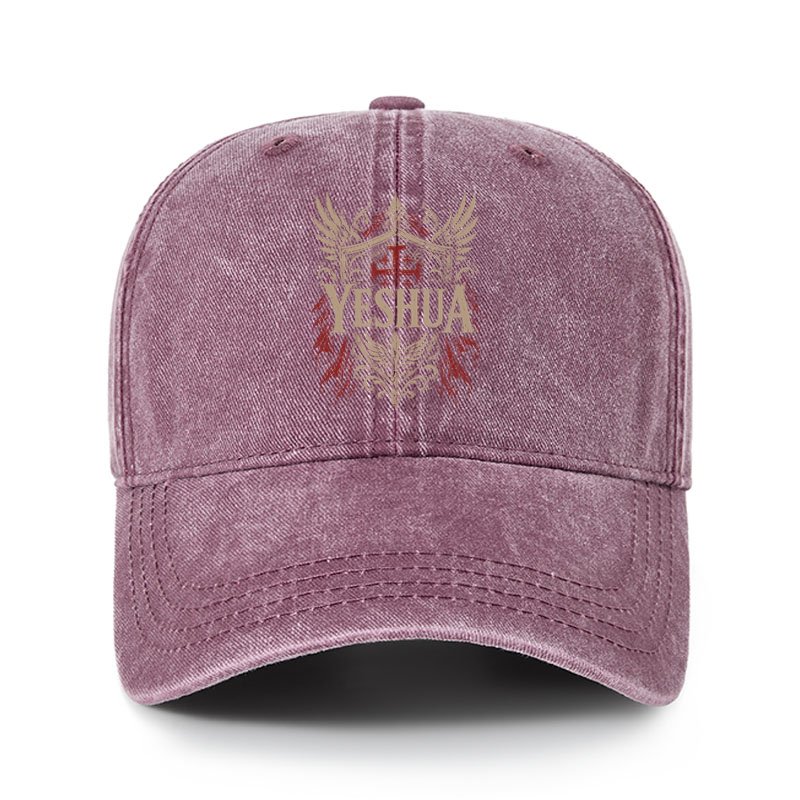 Heritage Washed Cap - Yeshua – King of Kings - Wine Red (front)