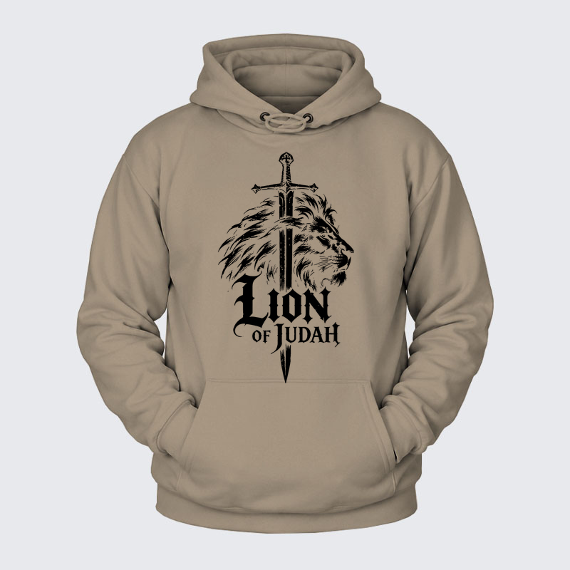 Plush Fleece-Lined Hoodie - Lion of Judah - Gray Coffee (front)