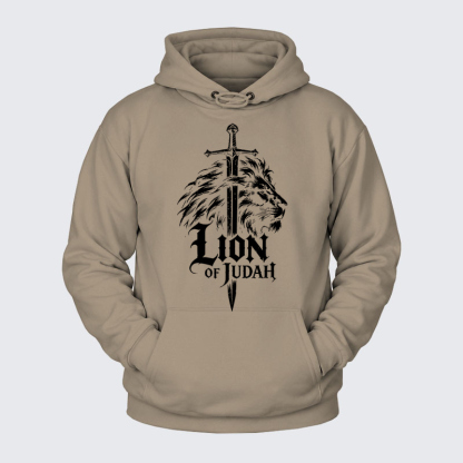 Plush Fleece-Lined Hoodie - Lion of Judah - Gray Coffee (front)