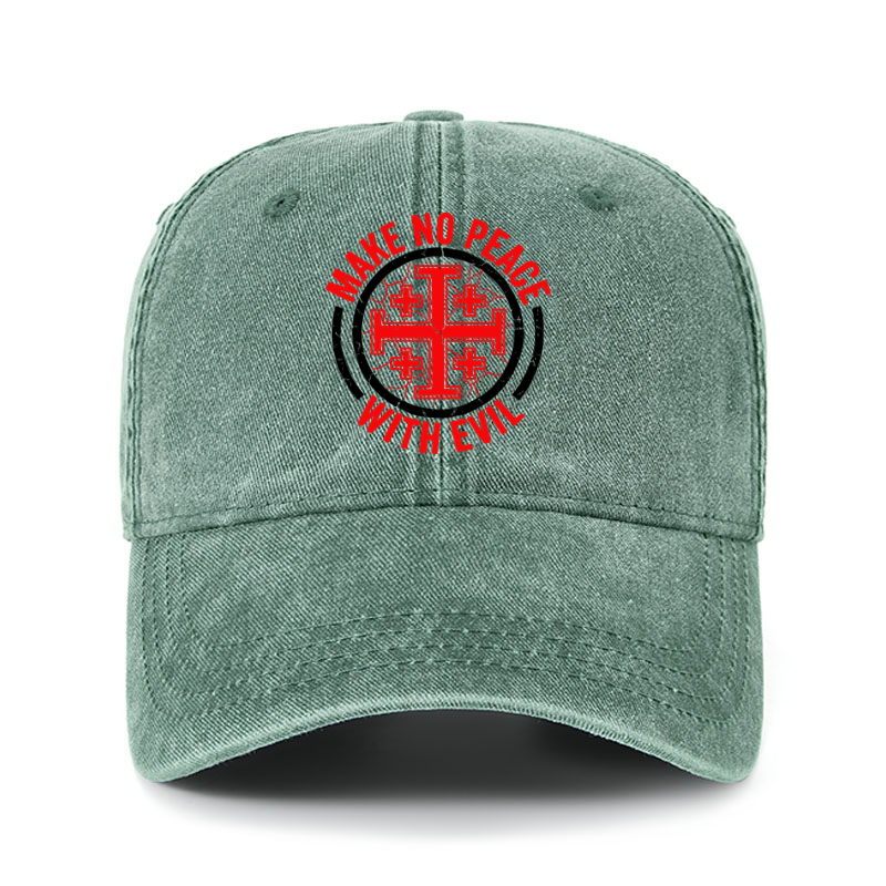 Heritage Washed Cap - Make No Peace with Evil Knight Templar Jerusalem Cross - Dark Green (front)