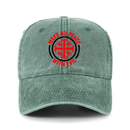 Heritage Washed Cap - Make No Peace with Evil Knight Templar Jerusalem Cross - Dark Green (front)