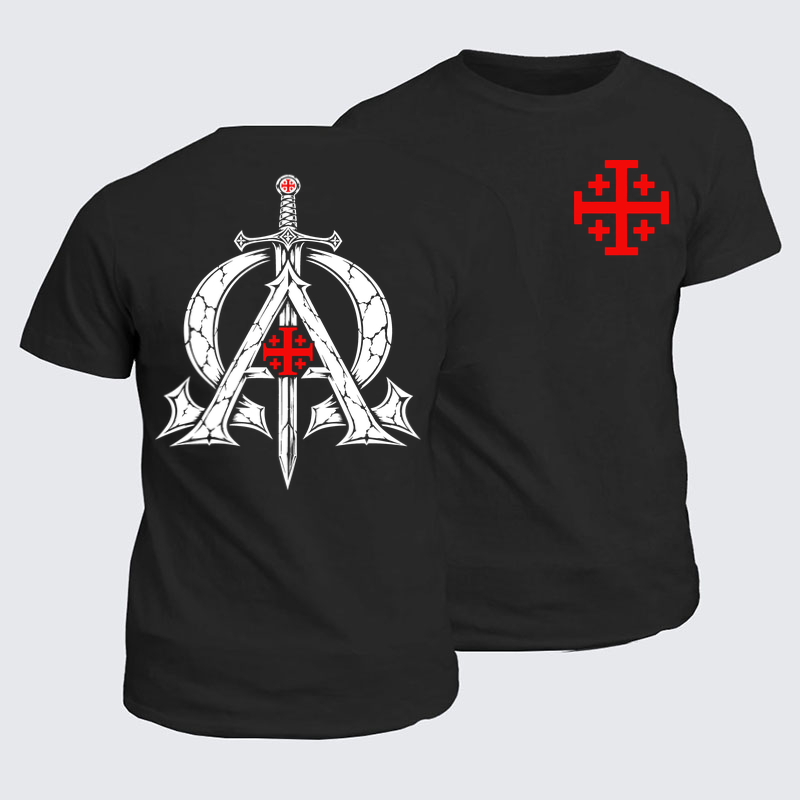 Classic Cotton Tee - Alpha & Omega – Revelation 22:13 Christian Warrior - Black (front and back)