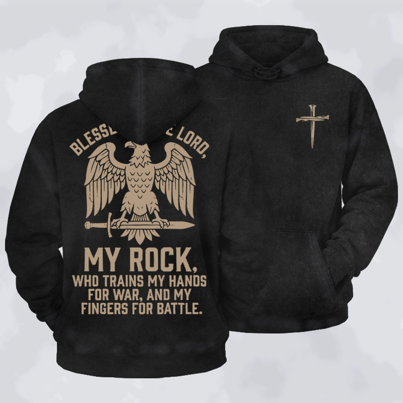 Washed Hoodie - Blessed Be The Lord - Black (front and back)