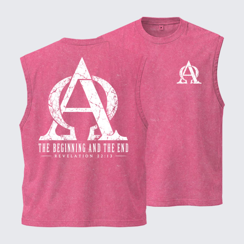 Washed Tank Top - Alpha & Omega – The Beginning and the End - Pink (front and back)