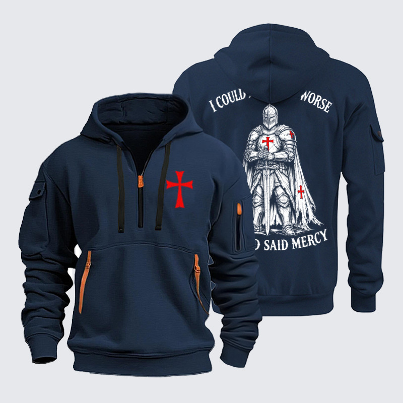 Zipper Hoodies - Templar Christian Shirt - Navy (front and back)