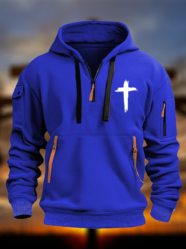 Cross Printed Zipper Hoodies