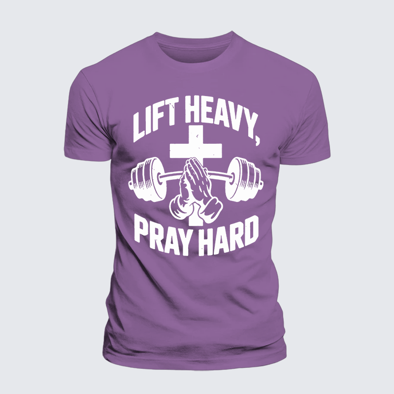 Lift Heavy Pray Hard Jesus God Christian Premium Mercerized Cotton Tee