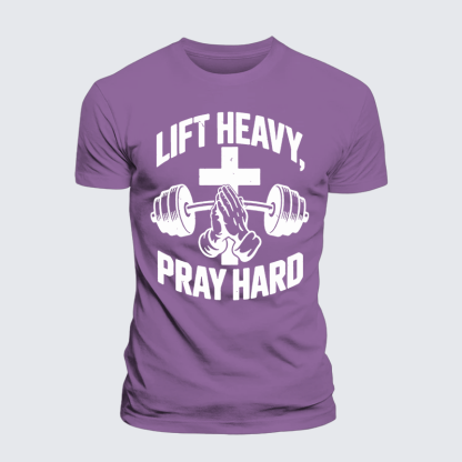 Lift Heavy Pray Hard Jesus God Christian Premium Mercerized Cotton Tee