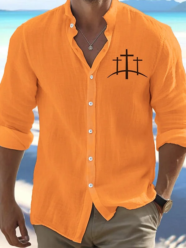 Men's Cross Printed Simple Resort Casual Shirt