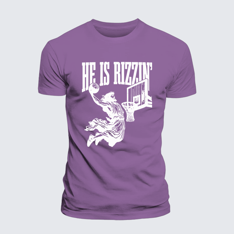 He Is Rizzin Jesus God Christian Premium Mercerized Cotton Tee