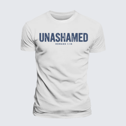 UNASHAMED Romans 1:16 Jesus God Christian Premium Mercerized Cotton Tee