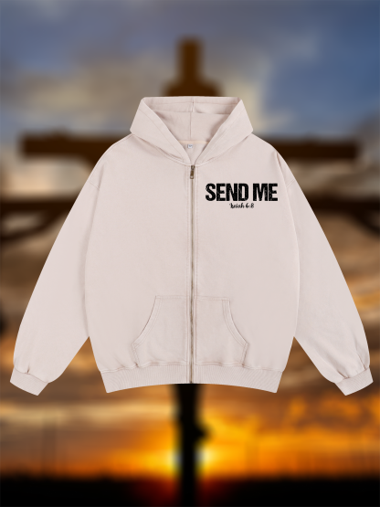 Isaiah 6:8 - SEND ME Jesus God Christian Washed Zip-Up Hoodie