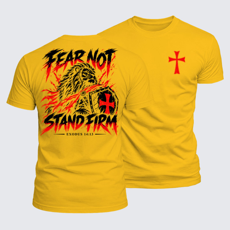 Luxe Mercerized Cotton Tee - Fear Not – Stand Firm Lion - Golden Yellow (front and back)