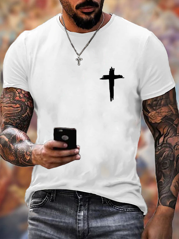 Cross Print Crew Neck T-Shirt