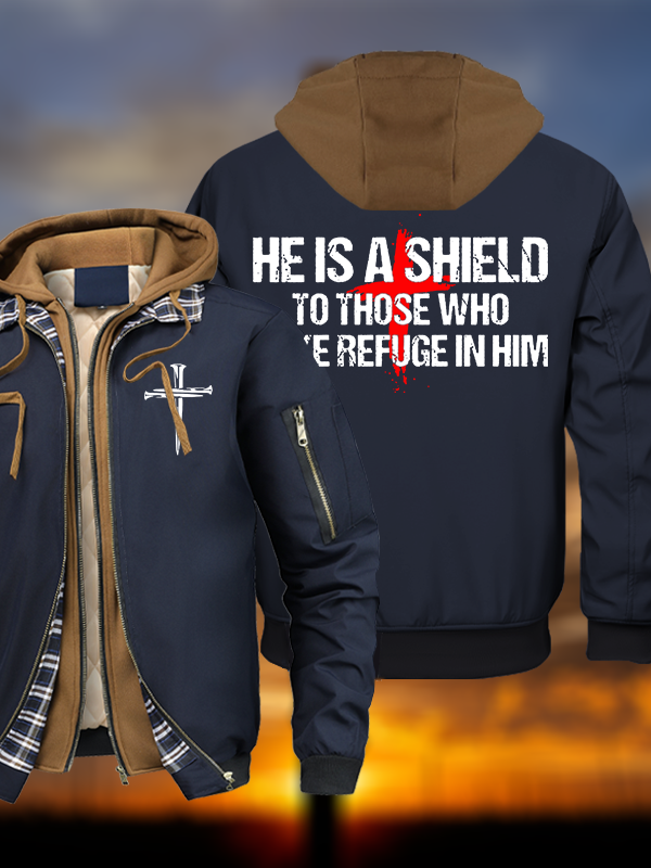He Is A Shield To Those Who Take Refuge In Him Warm Hooded Bomber Jacket