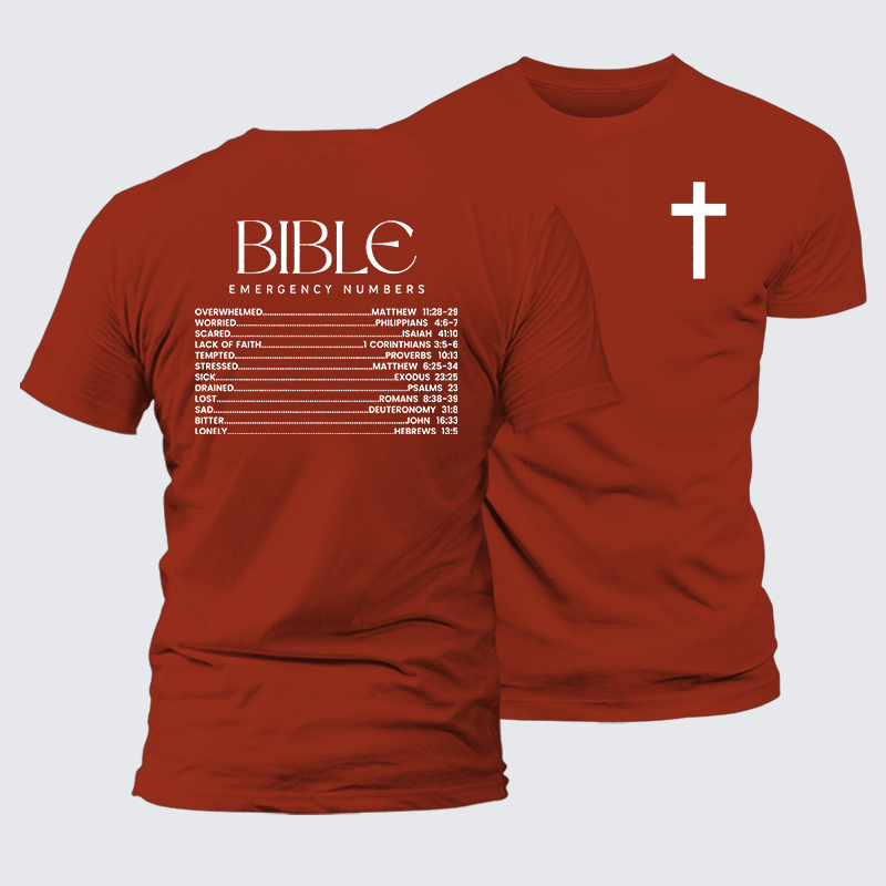 Bible Emergency Numbers Jesus God Christian Premium Mercerized Cotton Tee