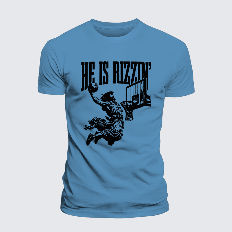 He Is Rizzin Jesus God Christian Premium Mercerized Cotton Tee