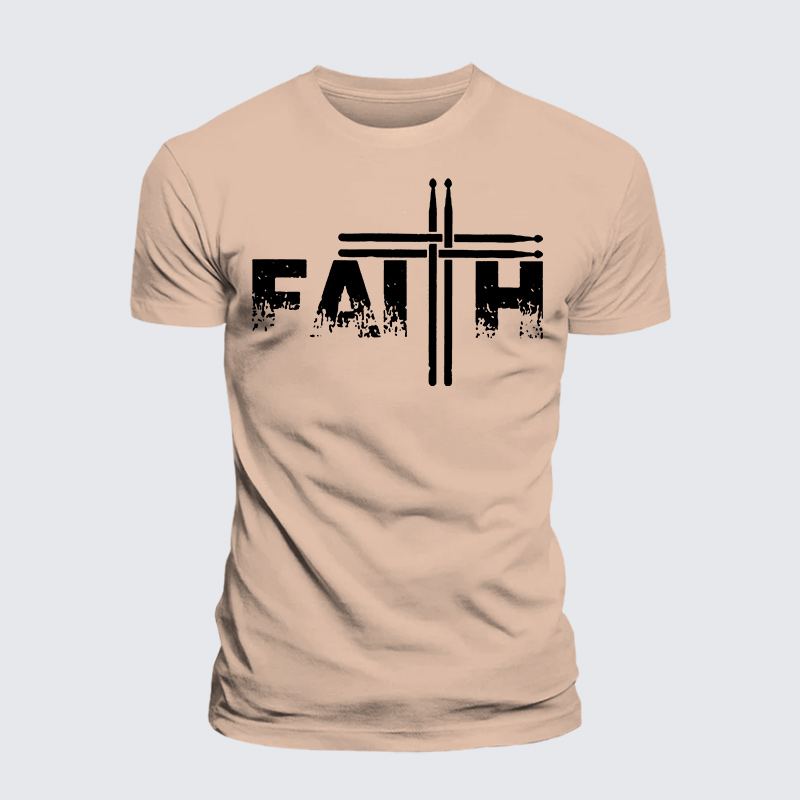 Faith Drum Stick Cross Jesus God Christian Premium Mercerized Cotton Tee