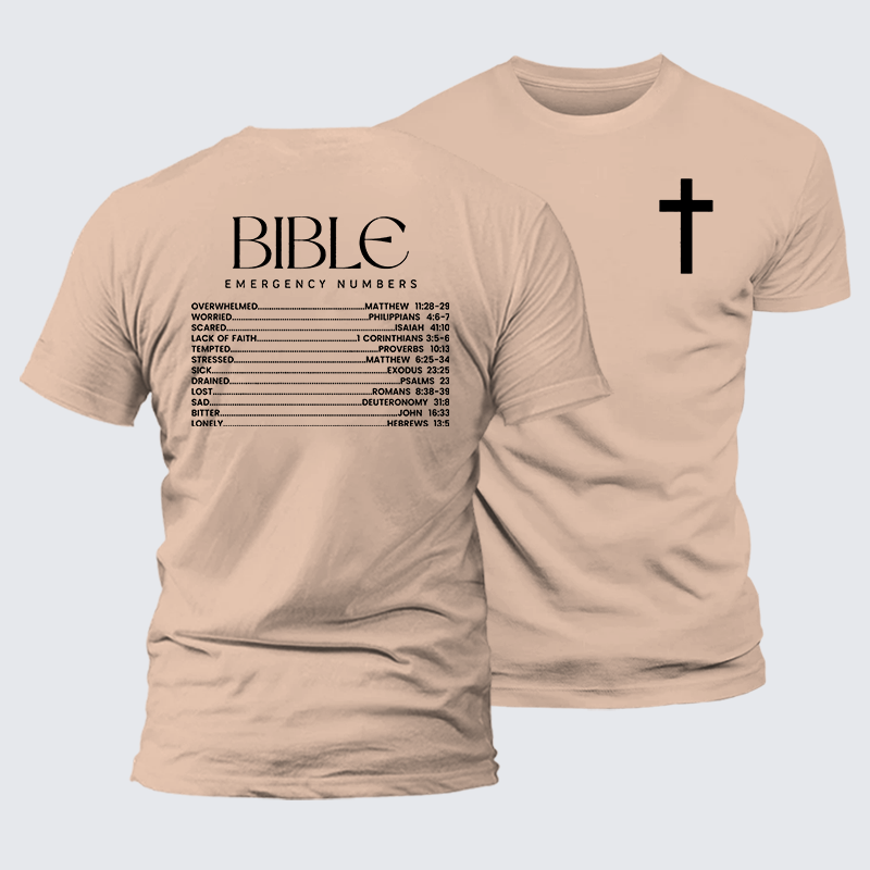 Bible Emergency Numbers Jesus God Christian Premium Mercerized Cotton Tee