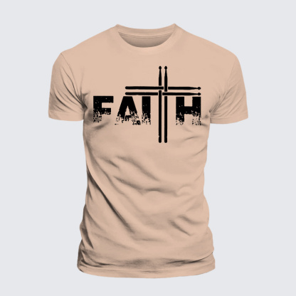 Faith Drum Stick Cross Jesus God Christian Premium Mercerized Cotton Tee