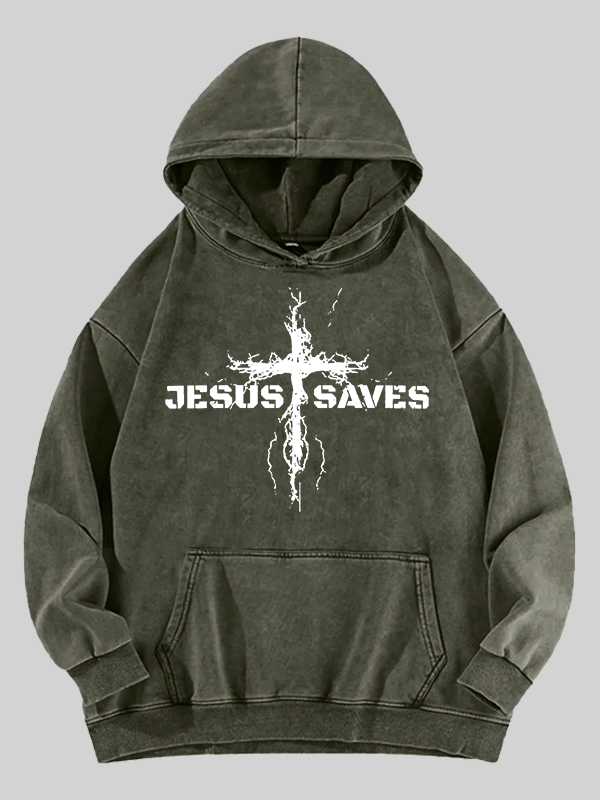 Jesus Saves Jesus God Christian Washed Hoodie