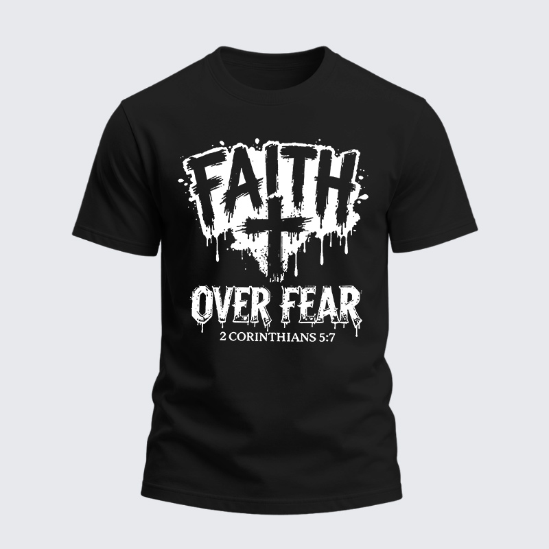 Heavyweight Cotton Tee - Christian Faith Over Fear Cross