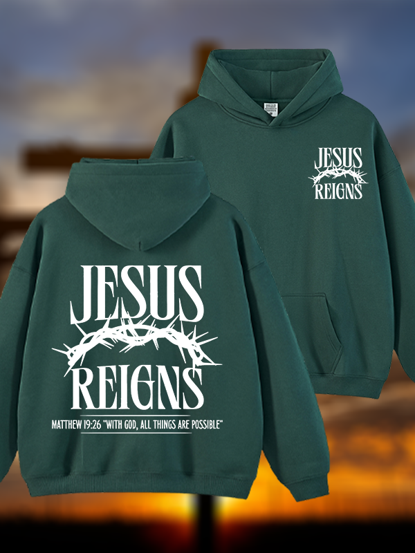 Jesus Reigns Jesus God Christian Plush Fleece-Lined Hoodie