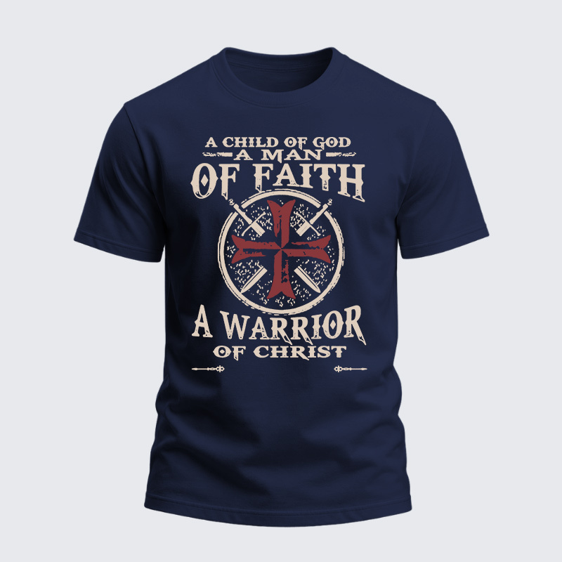 [Copy]Heavyweight Cotton Tee - A Child Of God A Man Of Faith A Warrior Of Christ