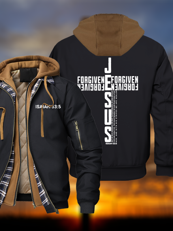 Jesus Forgiven Warm Hooded Bomber Jacket