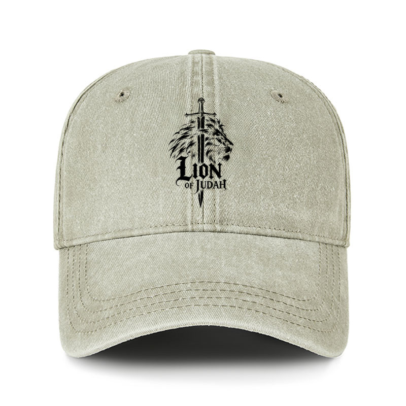 Heritage Washed Cap - Lion of Judah - Khaki (front)