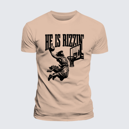 He Is Rizzin Jesus God Christian Premium Mercerized Cotton Tee