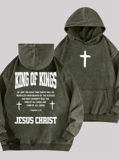 King Of Kings Jesus God Christian Washed Hoodie