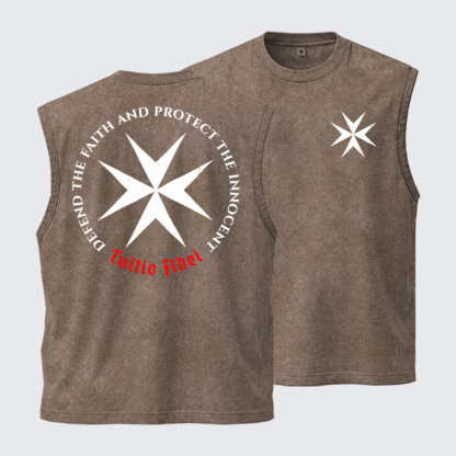 Washed Tank Top - Defend the Faith, Protect the Innocent Christian Knighti – Tuitio Fide - Coffee (front and back)